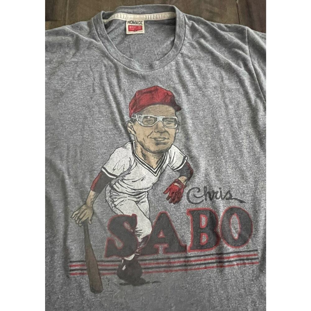 Cincinnati Reds Chris Sabo Homage T-Shirt MLB Gray Made in the USA “Spuds” Med